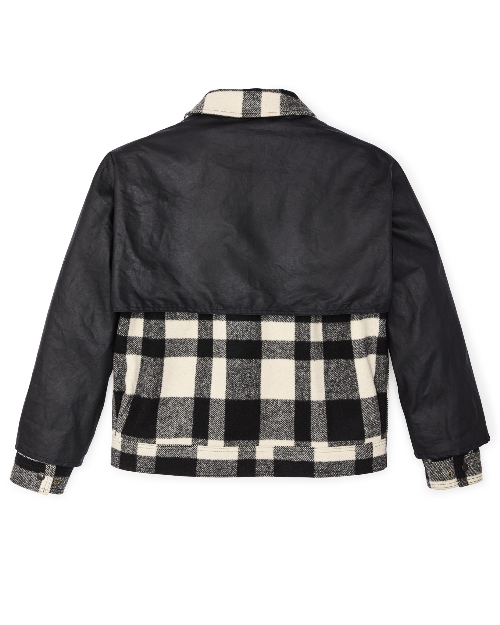 Mackinaw Wool Caped Jacket - Natural Black Plaid Navy - Image 5