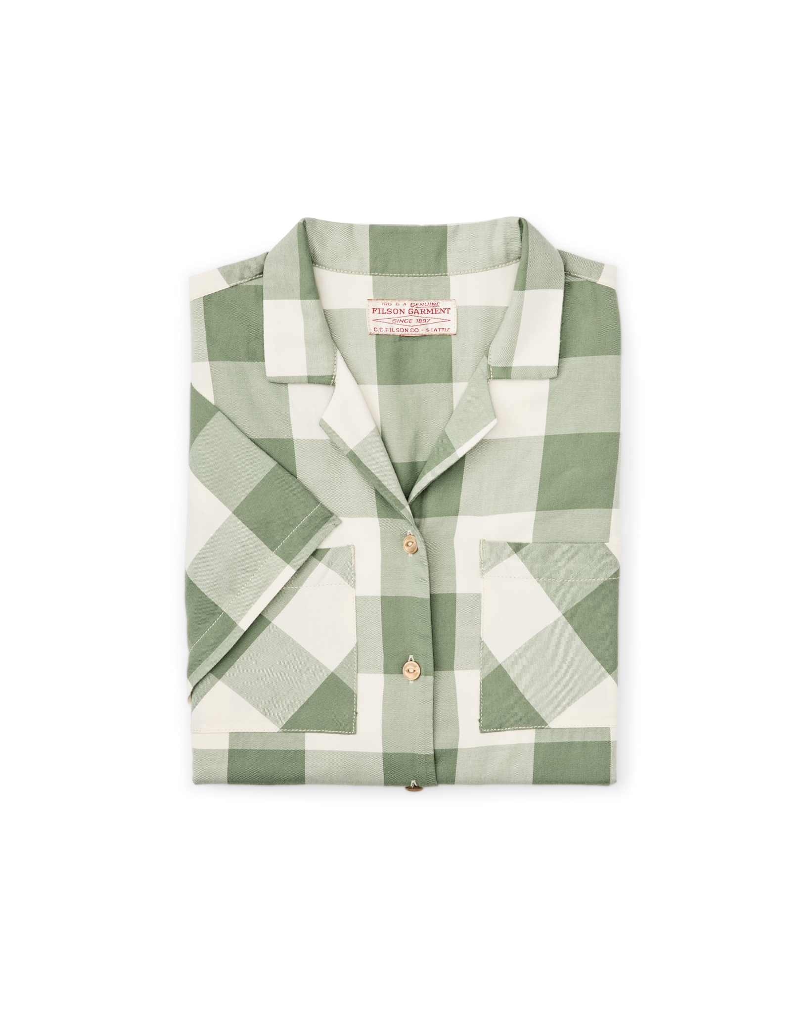 Women's Short Sleeve Camp Shirt - Hedge Green / White Plaid - Image 3