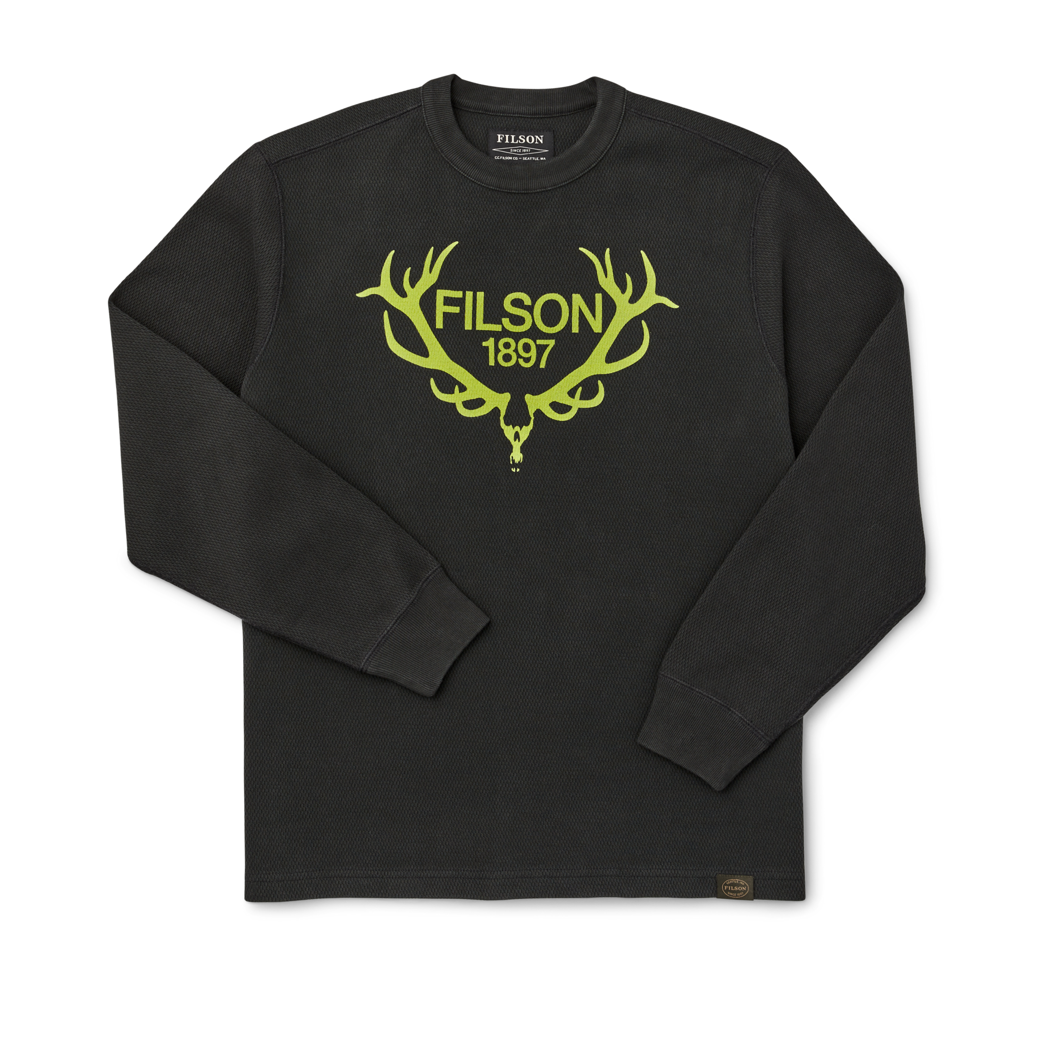 Waffle Knit Graphic Thermal Crewneck - Faded Black/ Stag