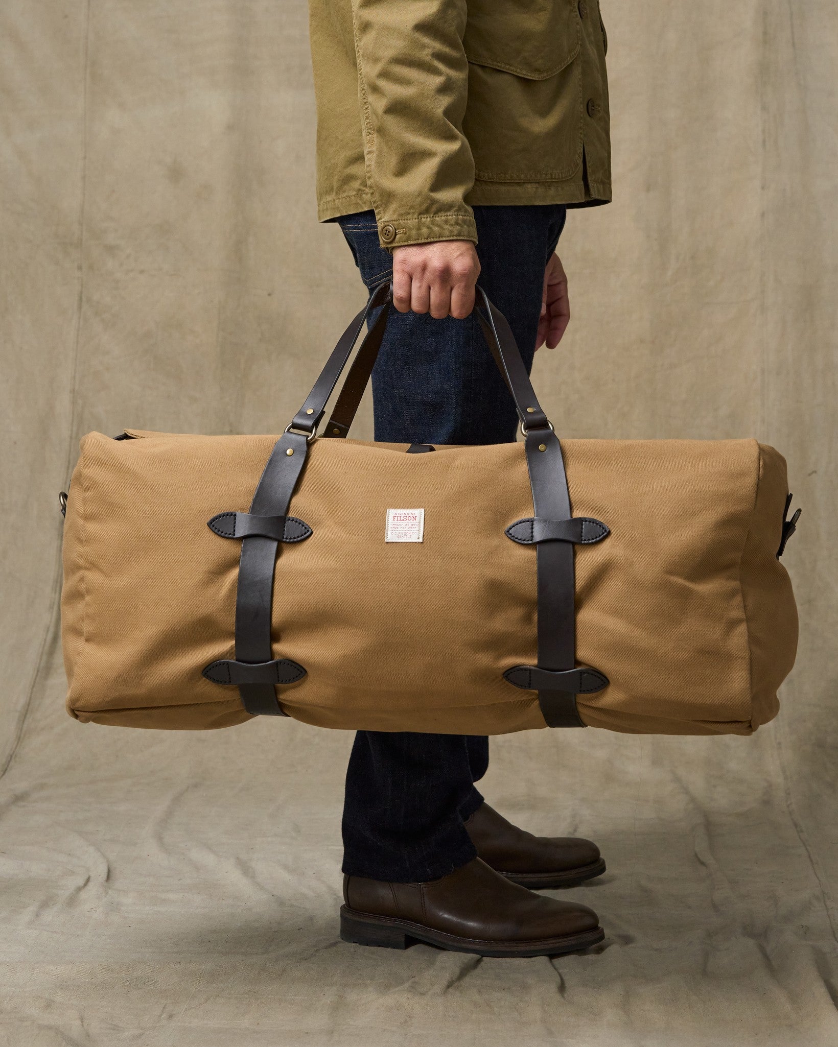 Large Rugged Twill Duffle Bag - Tan - Image 7