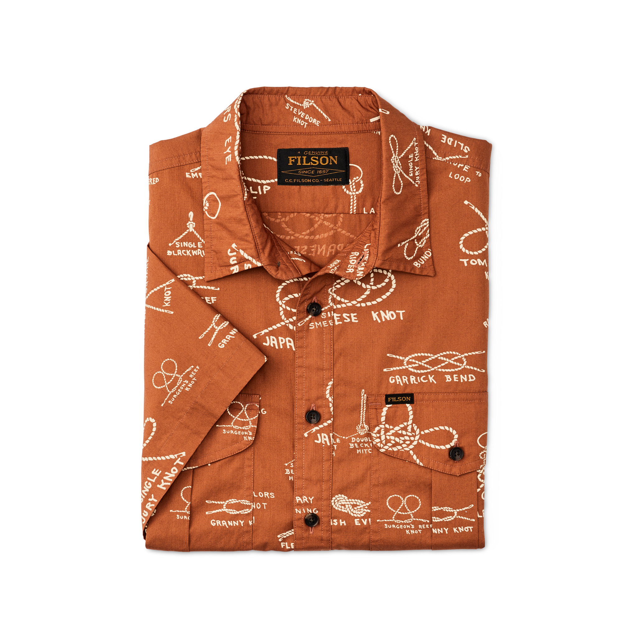 Filson's Washed Short Sleeve Feather Cloth Shirt - Bourbon / Knots - Image 3