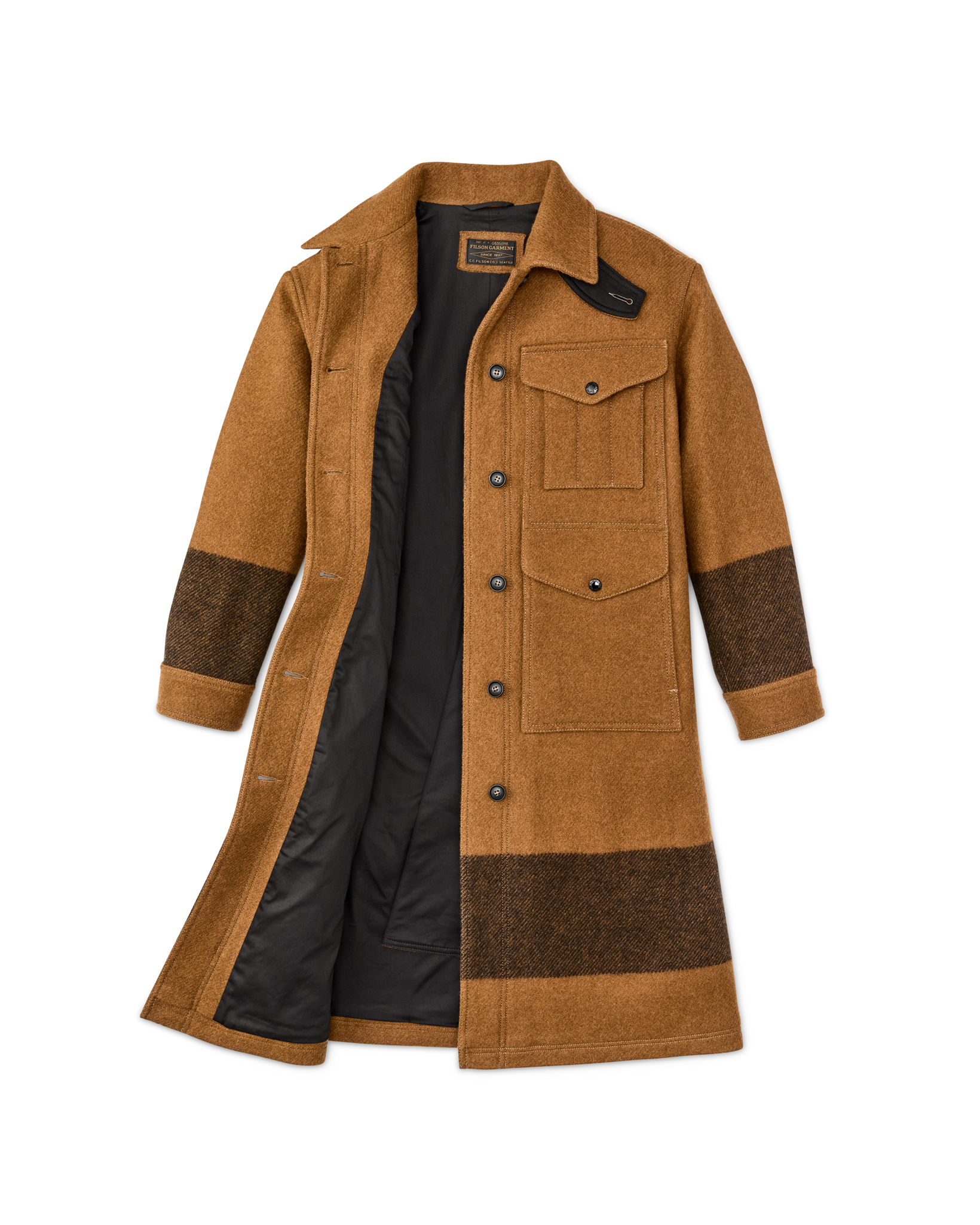 Women's Wool Long Cruiser Coat - Whiskey / Black Stripe - Image 5