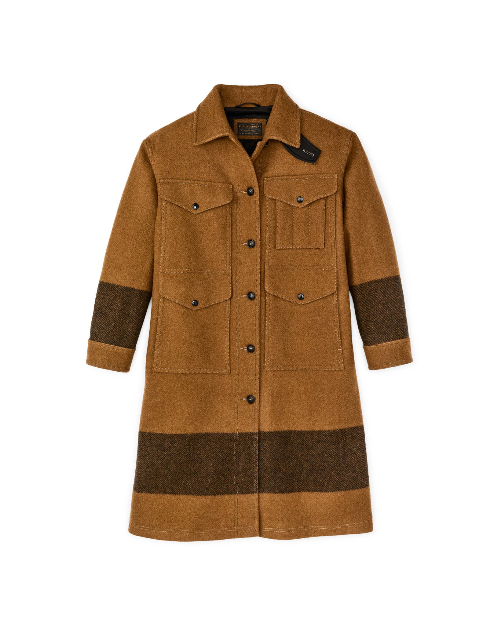 Women's Wool Long Cruiser Coat - Whiskey / Black Stripe - Image 3