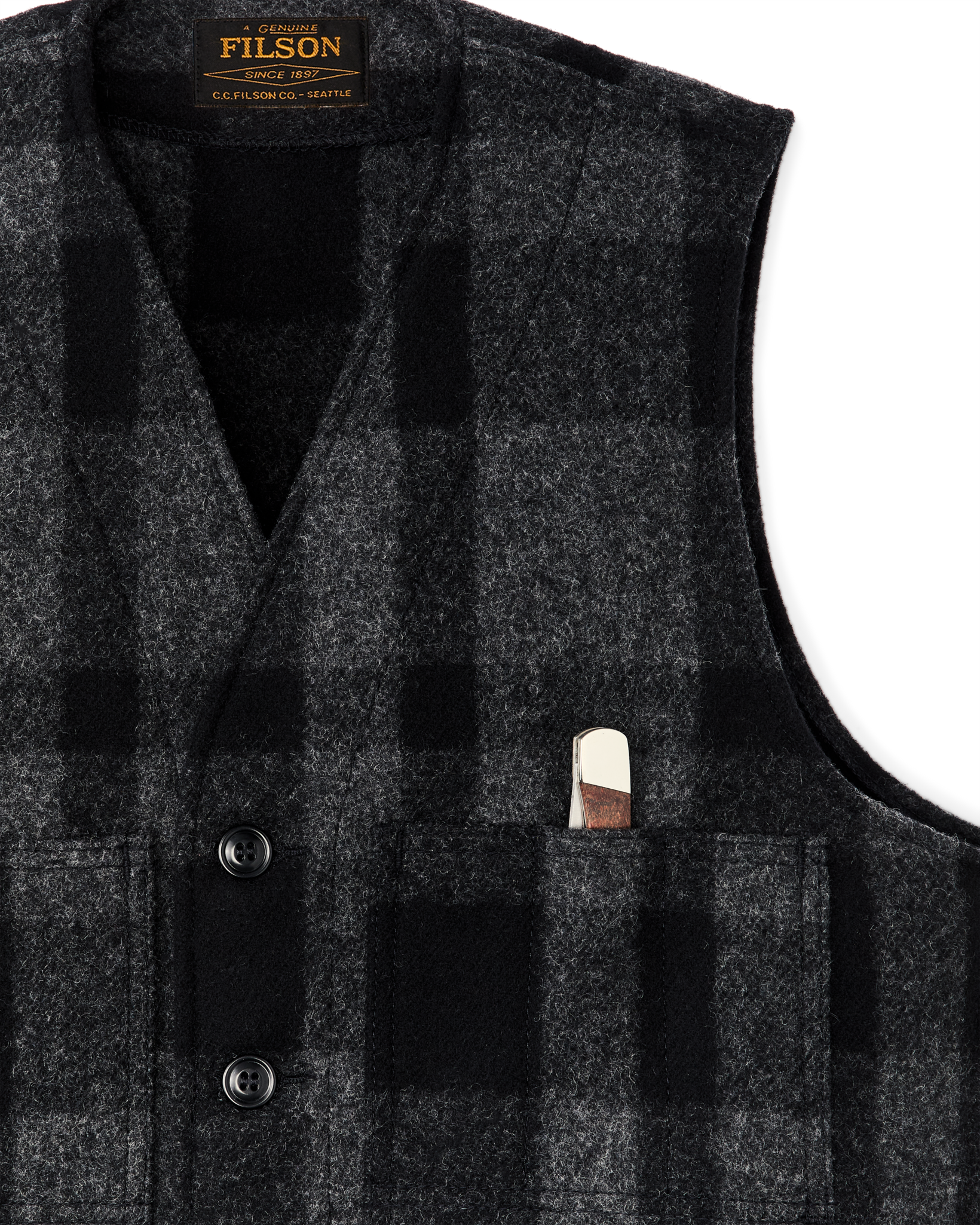 Mackinaw Wool Vest - Charcoal / Black Heritage Plaid - Image 4