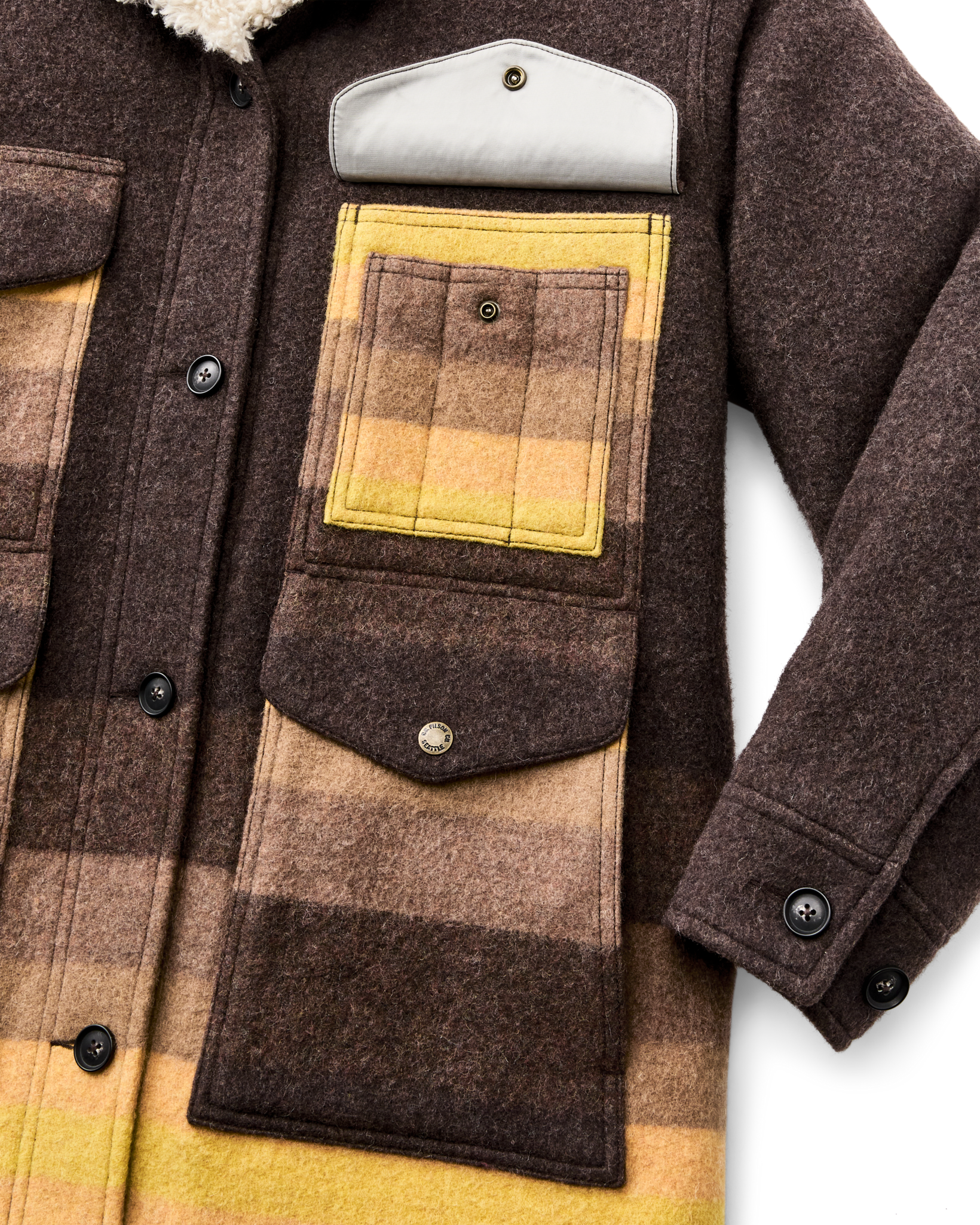 Women's Kodiak Shawl Collar Coat - Brown / Yellow Stripe - Image 7