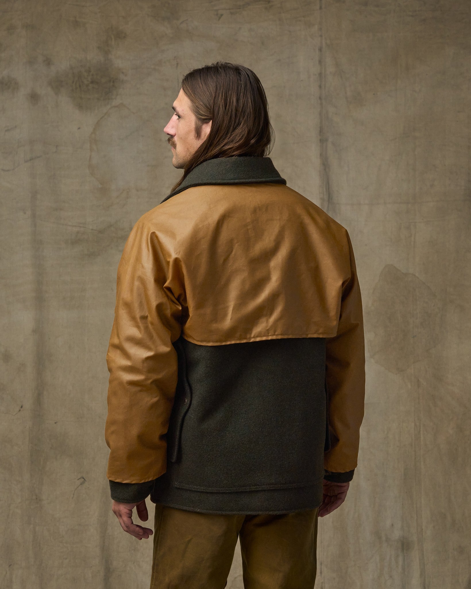 Mackinaw Wool Caped Cruiser Jacket - Peat Black / Dark Tan - Image 3