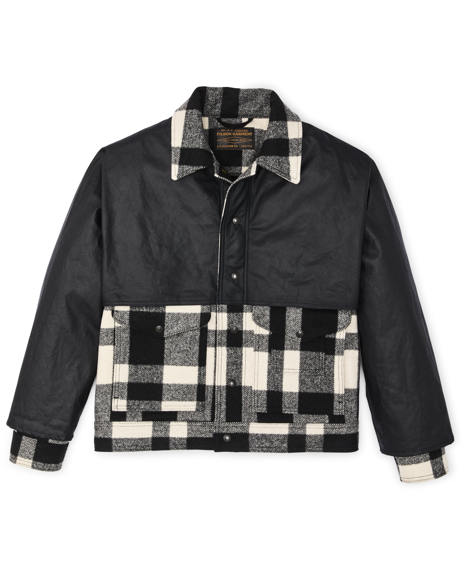Mackinaw Wool Caped Jacket - Natural Black Plaid Navy - Image 4