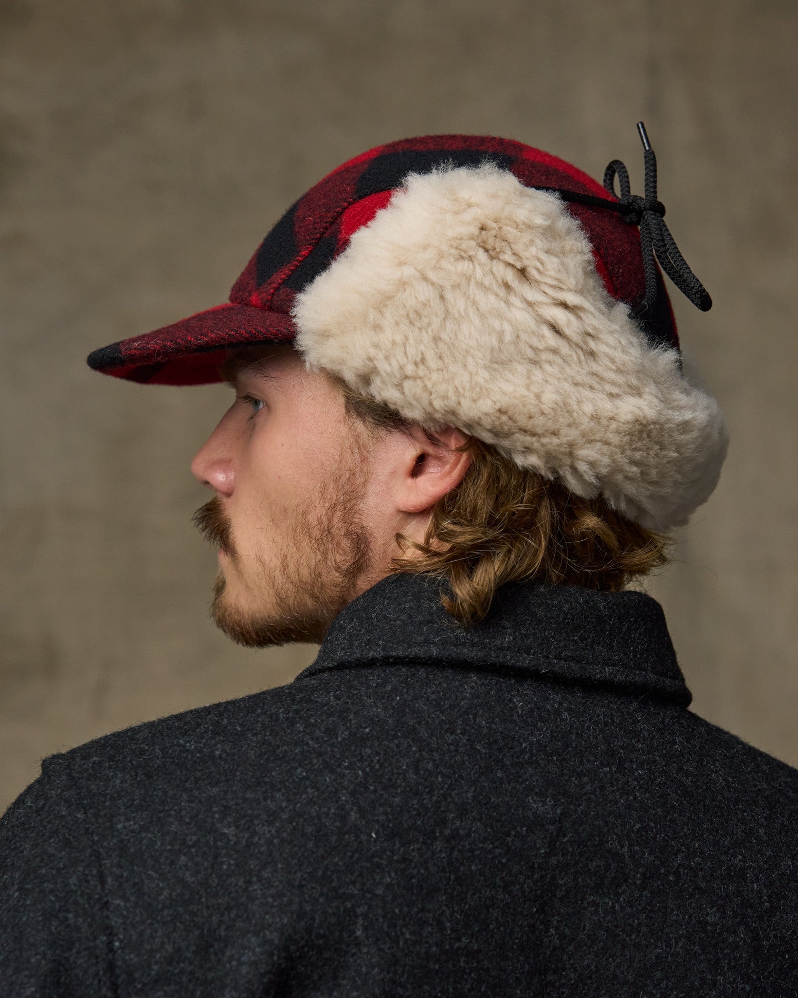 Double Mackinaw Wool Cap - Red Black Plaid/birch - Image 3