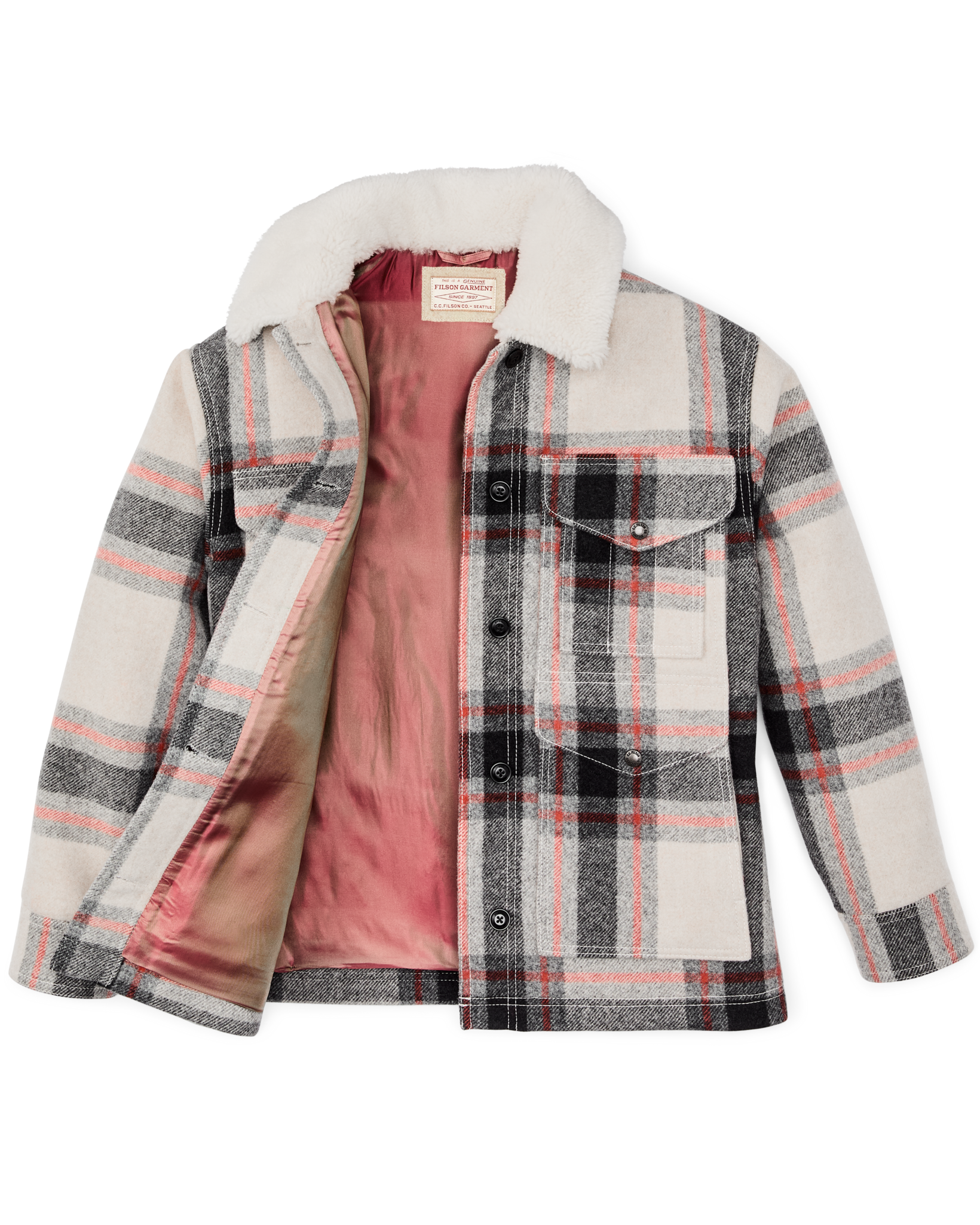 Women's Mackinaw Wool Shearling Cruiser Jacket - Cream / Red / Black Plaid - Image 6