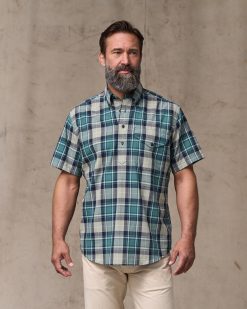 Short Sleeve Madras Popover Shirt - Gray / Teal Multicolor