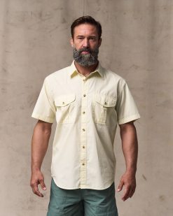 Washed Short Sleeve Feather Cloth Shirt - Ivory